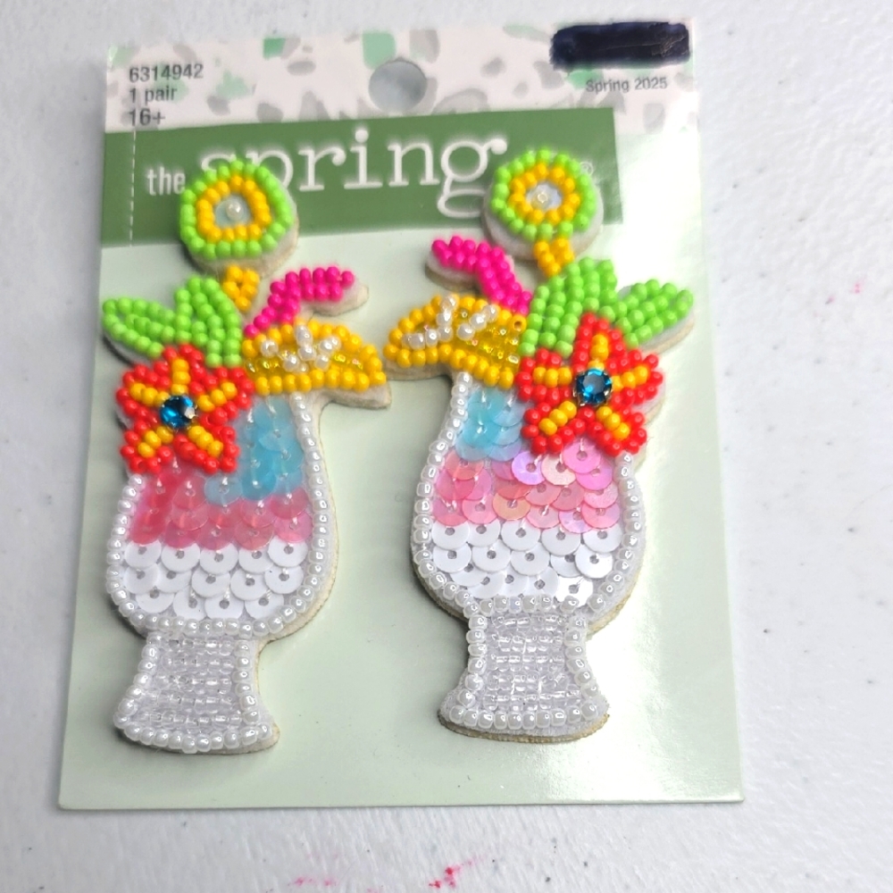 Colorful  Cocktail Beaded Floral Earrings